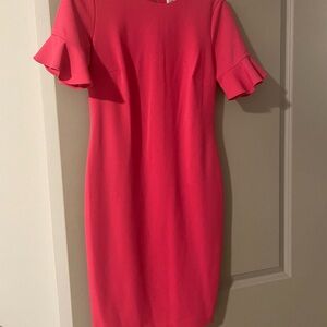 Calvin Klein Vibrant Pink Mini Dress with Ruffle Sleeves